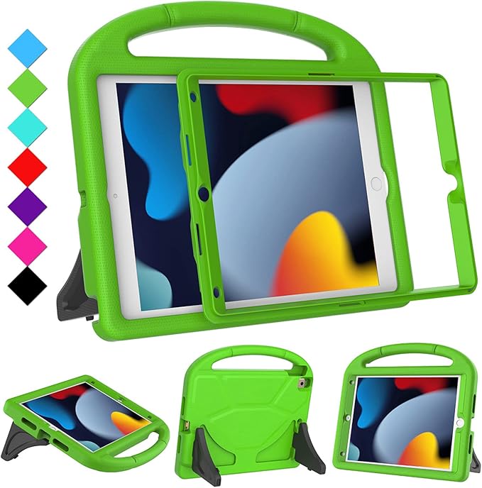 Kids Case for iPad 10.2 & 10.5, iPad 9th/8th/7th Generation 10.2" 2021 2020 2019 Case with Screen Protector, iPad Air 3rd Gen/Pro 10.5 inch Protective Cover with Handle Stand, Green