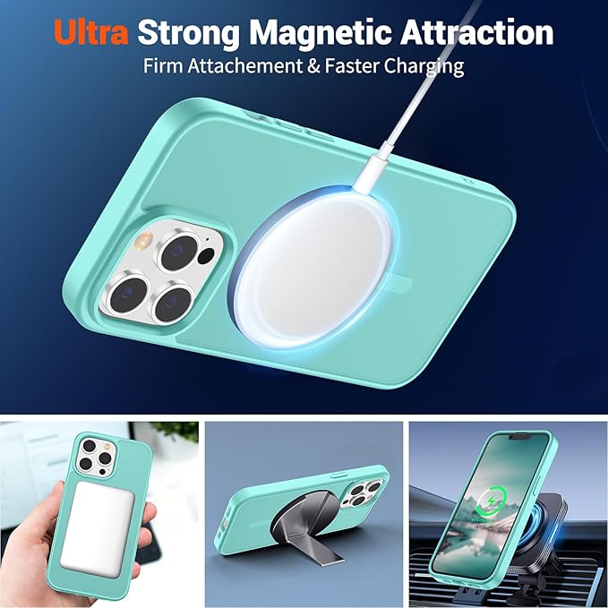 SUPFINE Magnetic for iPhone 12 Pro Max Case (Compatible with MagSafe) (Military Grade Drop Protection) Translucent Matte Shockproof with Anti-Fingerprint Phone Case,Blue Green