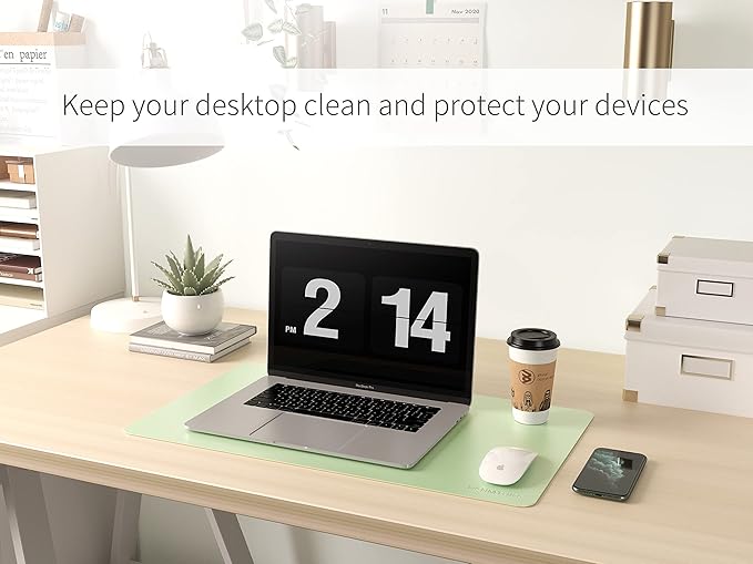 RENMTURE Dual-Sided Mouse Pad, Natural Cork & PU Leather Large Desk Pad for Office and Home Work, Desk Protector Non-Slip, Waterproof, Easy Clean (Light Green, 23.6" x 13.7")