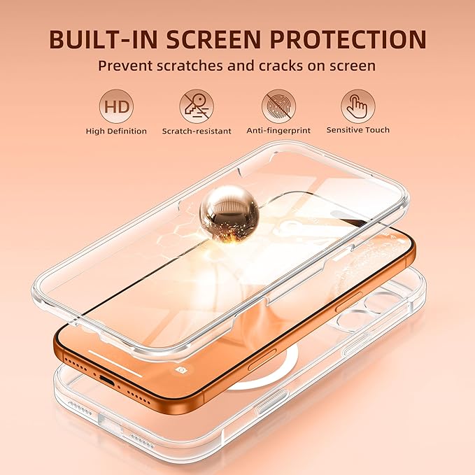 BERFY for iPhone 17 Pro Case, Compatible with MagSafe, Built-in Glass Screen Protector, Camera Protection, Shockproof Full Body Phone case 6.3", Clear