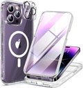 Miracase Magnetic for iPhone 14 Pro Case 6.1 inch, (Compatible with MagSafe) Upgrade Full-Body Clear Phone Bumper Case with Built-in 9H Tempered Glass Screen Protector, Magnetic Glitter Clear