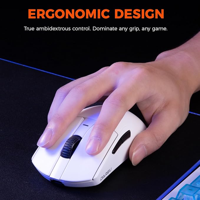 DAREU A950GM Wireless Gaming Mouse, 60g Lightweight, 26K DPI PAW3395 Optical Sensor, 2.4G/BT/Wired,Support 30-40min Fast Charge, 5 Programmable Buttons for PC/Laptop/Mac