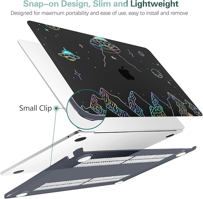 Clear Black Case for MacBook Air 13 inch 2021-2018 M1 A2337 A2179 A1932, Plastic Hard Shell Case & Keyboard Cover for MacBook Air 13.3 inch, Planet