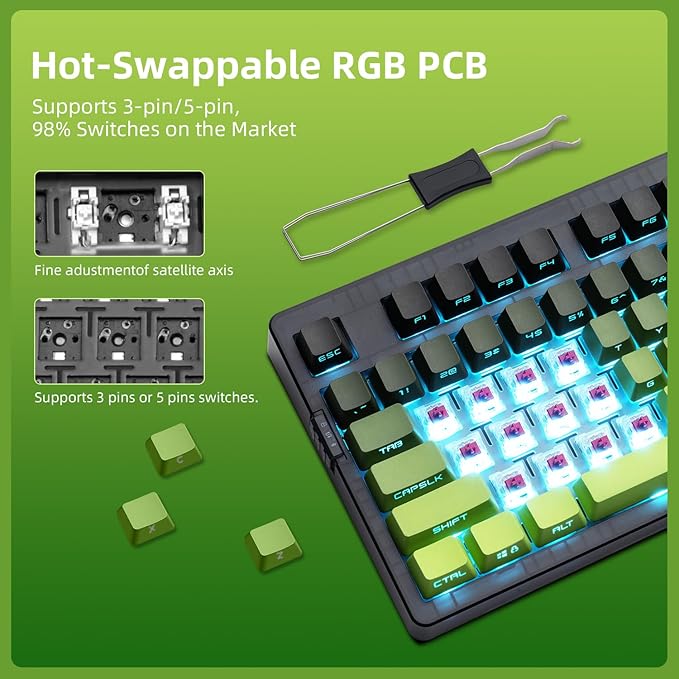 ZORNHER ZH980 Mechanical Keyboard Wireless,95% Green Creamy Keyboard with Number Pad,Gaming Keyboard with Number Pad,Lighted Up PBT Dipped Keycaps,Creamy Sounding Linear Switches
