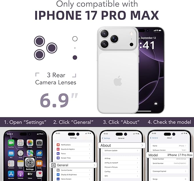 BERFY for iPhone 17 Pro Max Case, Compatible with MagSafe, Built-in Glass Screen Protector, Camera Protection, Shockproof Full Body Phone case 6.9", Translucent Dark Violet