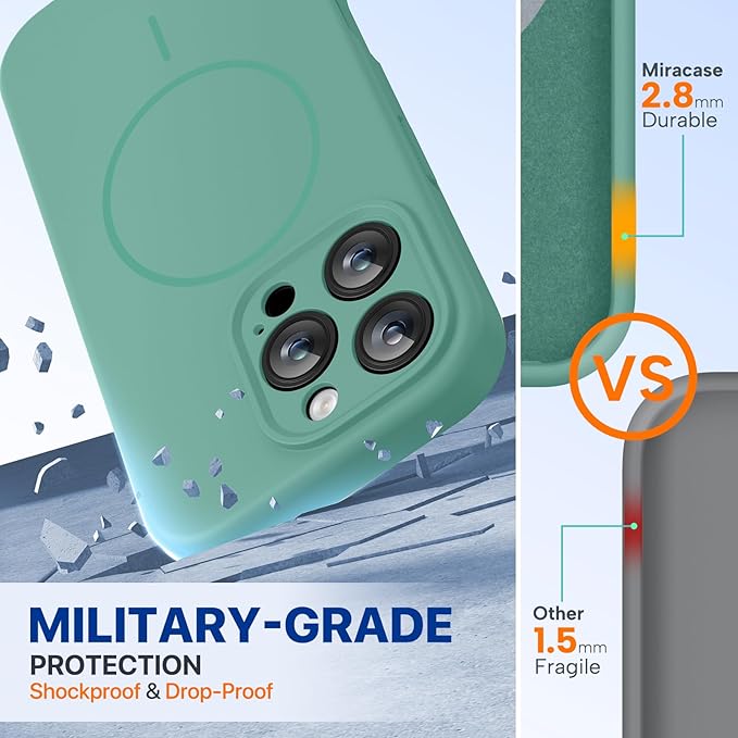 Miracase Magnetic for iPhone 16 Pro Case, [Soft Anti-Scratch Microfiber Lining], Compatible with MagSafe, Liquid Silicone Case Shockproof Drop Protection Phone Case for 16 Pro,Midnight Green