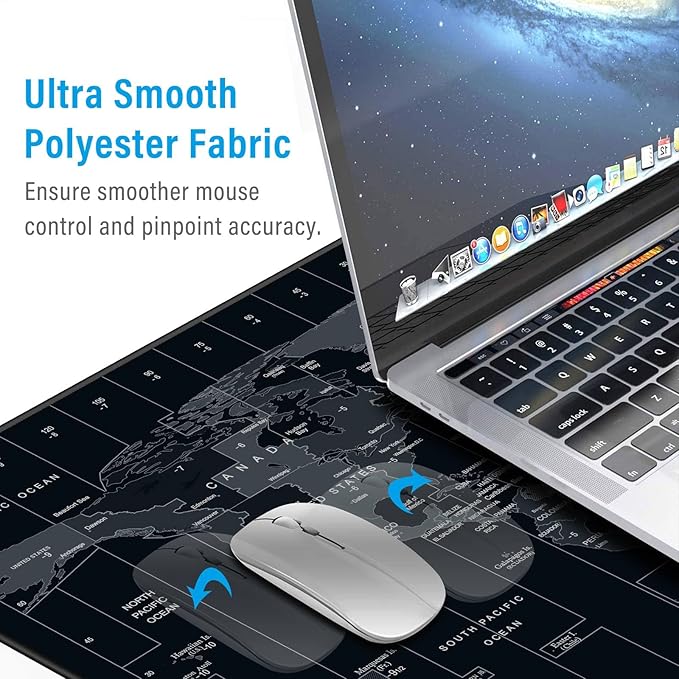 Large Mouse Pad 35.4x15.7 Inch World Map - XXL Gaming Desk Mat with Non-Slip Rubber Base, Stitched Edges | Keyboard and Mouse Pad for Gaming/Office | Portable Desk Pad