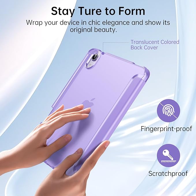 MoKo for iPad mini 7 A17 Pro Case 2024, iPad mini 6th Generation Case 8.3 Inch 2021 with Pencil Holder, Slim Light Trifold Smart Protective Cover with Hard PC Translucent Back Shell, Lilac