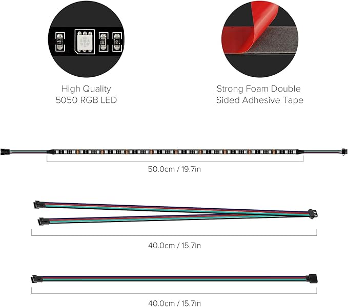 BTF-LIGHTING PC RGB Strip 2PCs 19.7in for 12V 4Pin LED Headers for ASUS Aura Sync, Gigabyte RGB Fusion, MSI Mystic Light