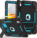 Grifobes for iPad A16 Case 11th Generation 11 inch 2025 / iPad 10th Generation Case 10.9 inch 2022, Heavy Duty Military Grade Shockproof Cover with Pencil Holder for i Pad 11/10 (Black+SkyBlue)