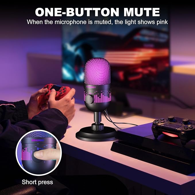 Aokeo USB Gaming Microphone, Condenser Microphone for PC/MAC/PS4/PS5/Phone-Cardioid Mic with RGB Lighting