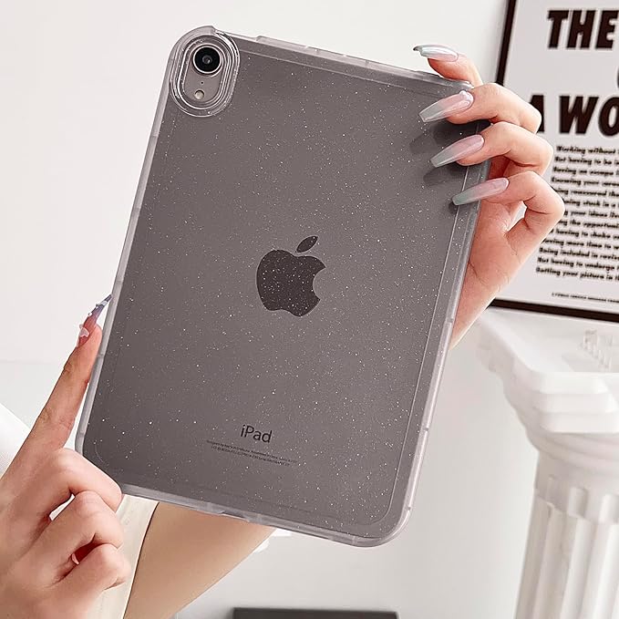 Case for iPad mini 7 (A17 Pro) 2024/ iPad mini 6 Case 2021,iPad mini 7th/6th Generation 8.3 inch, UUcovers Glitter Clear Soft TPU Back Shockproof Bling Sparkly Silicone Lightweight Thin Cover, Gray
