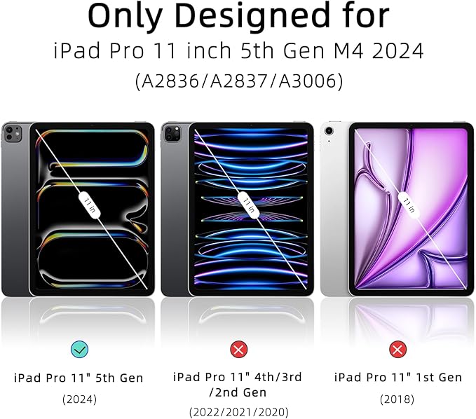 Case for iPad Pro 11 inch M5/M4 (2025/2024, 6th/5th Generation), Removable and Detachable Magnetic Cover with Pencil Holder, Vertical Adjustable Stand, Tri-Fold Multi-Angle, Lilac+White
