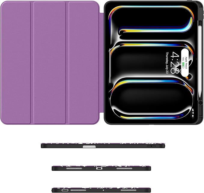 Soke Case for New iPad Pro 13 Inch (M5/M4, 2025/2024 Release), with Pencil Holder Trifold Stand Shockproof [Support Apple Pencil Charging + Auto Wake/Sleep], Soft TPU Back Cover, Book Violet