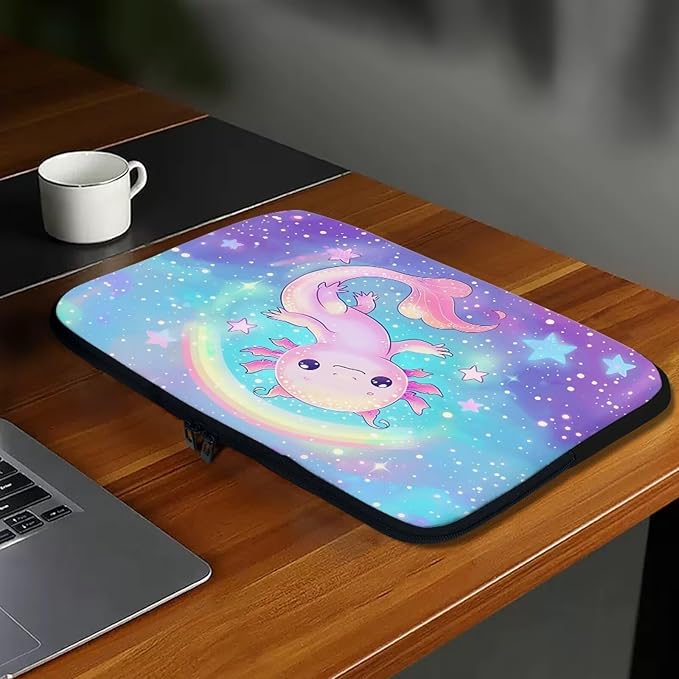 Rainbow Axolotl Computer Sleeve for Women Girls Laptop Sleeve 15 inch Neoprene Laptop Covers with Padded Compartment Lap Top Case Galaxy Computer Carrying Bag Purple