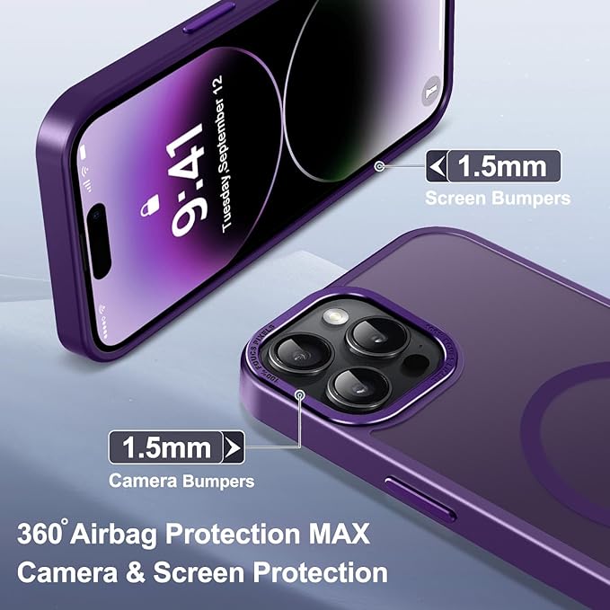 Newfuture Designed for iPhone 14 Pro Max Case with Magnetic [13 FT Military Drop Protection] [Compatible with Magsafe] Slim Translucent Matte Shockproof with Anti-Fingerprint Phone Case, Deep Purple