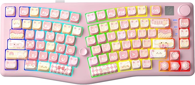 LEOBOG A75 Wireless Mechanical Keyboard, 75% Split Alice Layout, Hot-Swappable RGB Backlit with Knob & Cat Keycaps, 2.4G/USB-C/BT5.0 Cute Creamy Gaming Keyboard - Barbie Switch, Pink