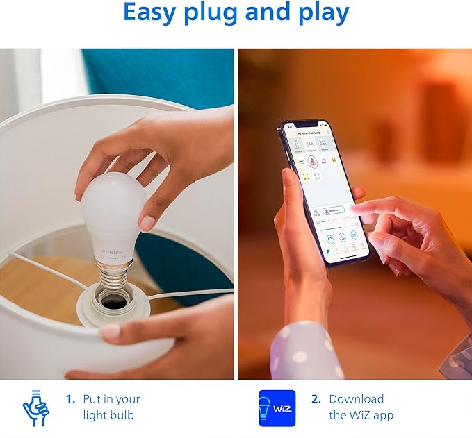 Philips Smart LED Full Color Light Bulb 4-Pack, A19 60W 800LM E26 Indoor, Sunset to Sunrise Automation + Motion Detection + Control with Voice or App, Matter Compatible