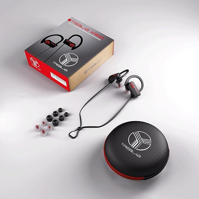 TREBLAB XR500 Bluetooth Running Headphones, IPX7 Waterproof, Noise Cancelling, Secure-Fit, Wireless Sport Earbuds with Mic