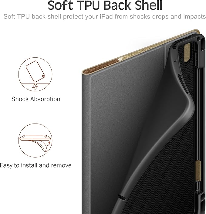 KingBlanc Case for iPad Pro 11 inch 4th/3rd/2nd/1st Generation (2022/2021/2020/2018) with Pencil Holder, PU Leather Protective Stand Folio, Auto Sleep/Wake, Multi-Angles for Viewing/Typing, Beige