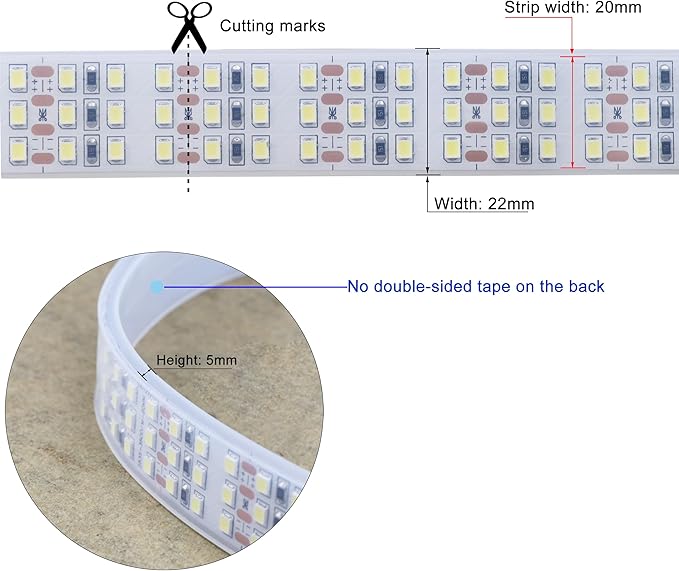LEDENET 16.4Ft Super Bright Triple Row LED Strip Lights, Daylight White 6000K DC12V 1800LEDs Dimmable Flexible Truck LED Tape Lights, Outdoor Waterproof IP67 Wheel Light Strips