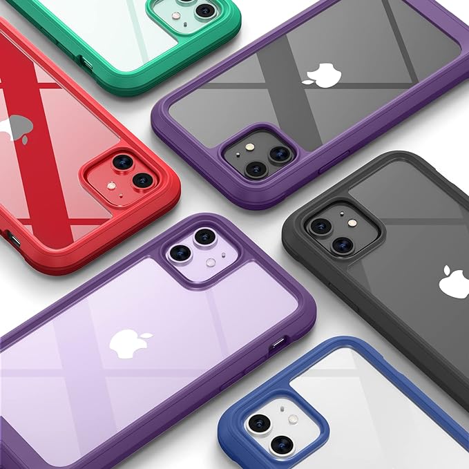 Diaclara Compatible with iPhone 11 Case, Full Body Rugged with Built-in Touch Sensitive Anti-Scratch Screen Protector, Soft TPU Bumper Case Clear Compatible with iPhone 11 6.1" (Purple and Clear)