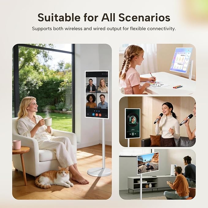 YAOKIREN 32" Smart Portable TV, 4K/1080P Mobile TV, Android OS, 6GB+128GB, Built-in 15000mAh Battery, 13MP Camera for Video Calls, Swivel Rotating Stand, Voice Remote, Wireless Smart Display