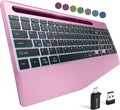 Hamile 2.4G&Bluetooth Wireless Keyboard - Light Up Keyboards with Wrist Rest - 8 Backlit Effects - Slim Rechargeable Silent with Holder for Windows, Mac, Rose Pink