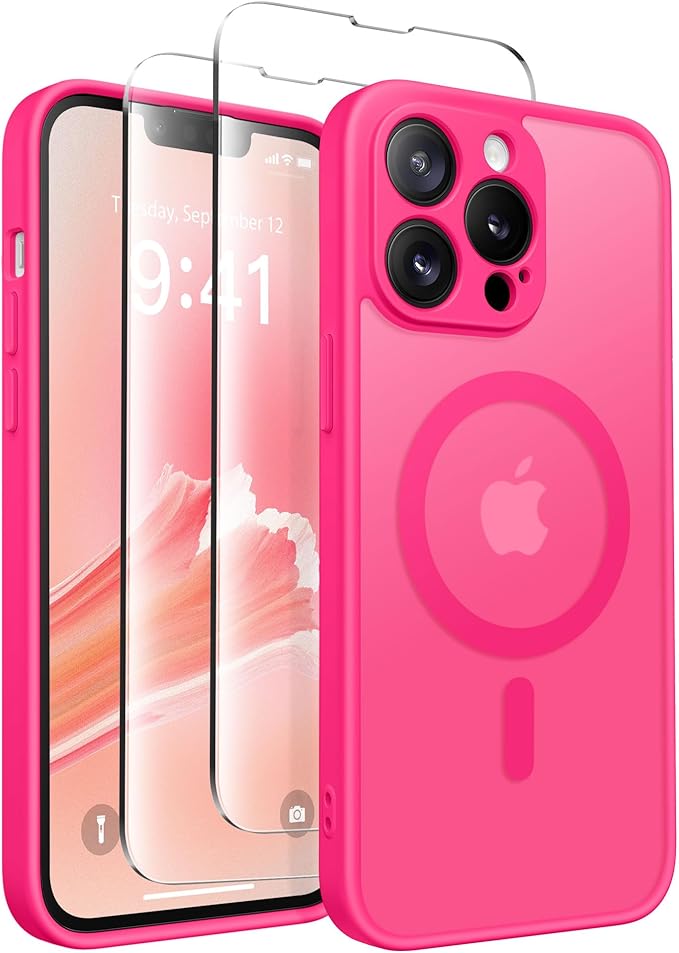 CAPRARO Magnetic for iPhone 13 Pro Case, [Compatible with MagSafe] [Full Camera Protection] Shockproof Protective Slim Translucent Matte Phone Case for iPhone 13 Pro 6.1'', Hot Pink