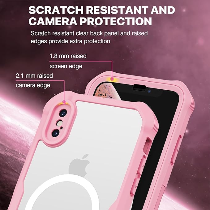 CENHUFO Magnetic Privacy for iPhone X Case/iPhone Xs Case, Full Body Phone Case Built-in 9H Tempered Glass Privacy Screen Protector [Compatible with Magsafe] Shockproof Bumper Clear Cover - Pink