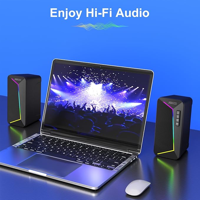 Jeecoo M30 Bluetooth Computer Speakers, RGB PC Gaming Speakers for Desktop with Crisp Stereo Sound, Dynamic LED Modes, Easy-Access Control, 10W - USB-Powered (Not 3.5mm Aux)