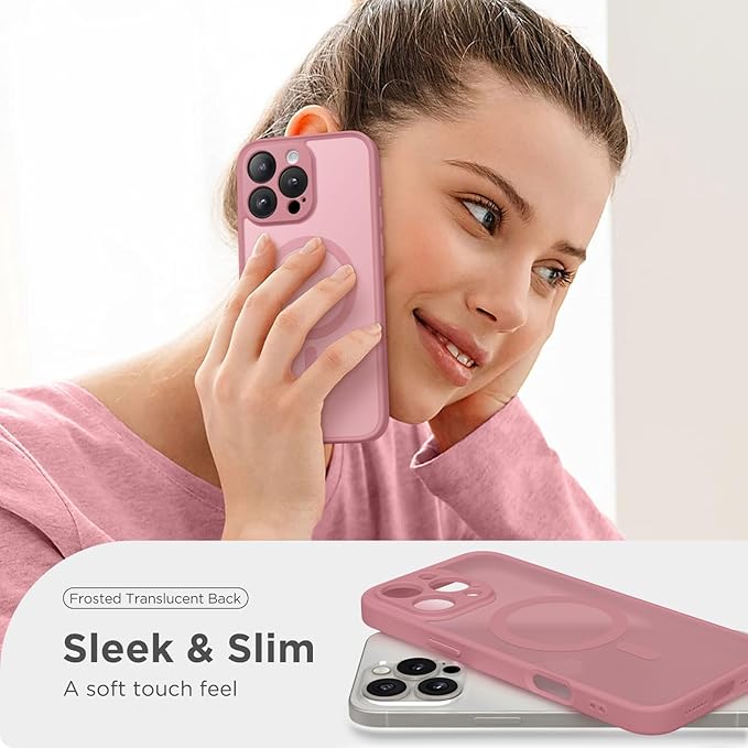 CAPRARO Magnetic Compatible with iPhone 16 Pro Max Case, Upgraded [Full Camera Protection] [Compatible with MagSafe] Protective Translucent Matte Women Phone Case Cover, Apricot Pollen