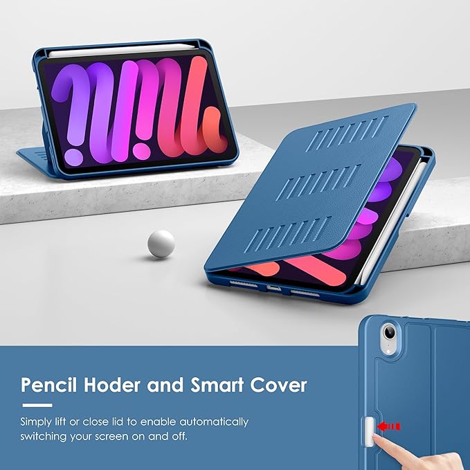 VIKESI Case for iPad mini 7 (A17 Pro) and iPad mini 6,Multiple Angles Magnetic Stand Cover,Shockproof Soft Back,Pencil Holder,and Auto Sleep/Wake,Navy Blue