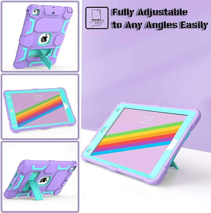CCMAO Compatible with iPad 6th Generation Cases, iPad 5th Generation Case, iPad 9.7 Case, iPad Air 2 Case, Hybrid Shockproof Rugged Drop Protection Case with Kickstand, Purple+Green