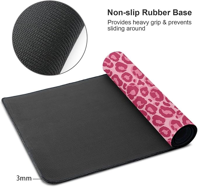 Pink Leopard Print Large Extended Mouse Pads XL Mousepad with Stitched Edges Non-Slip Rubber Base Computer Keyboard Pad Desk Mat for Home Office Desk Decor, 29.5" X 15.8"