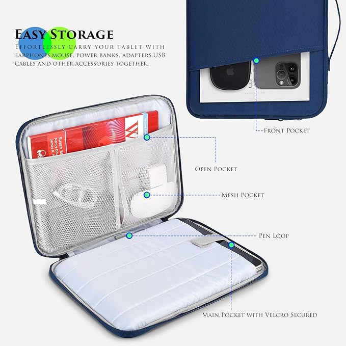 9-11 Inch Tablet Carrying Sleeve Case for Amazon Fire Max 11 2023/10.1" Fire HD 10 Plus Kids Pro,iPad 11th/Pro M5 M4/Air M4 M3 M2 11"/Samsung Galaxy Tab S9 S8 S7 11" Protective Bag with Handle(Blue)