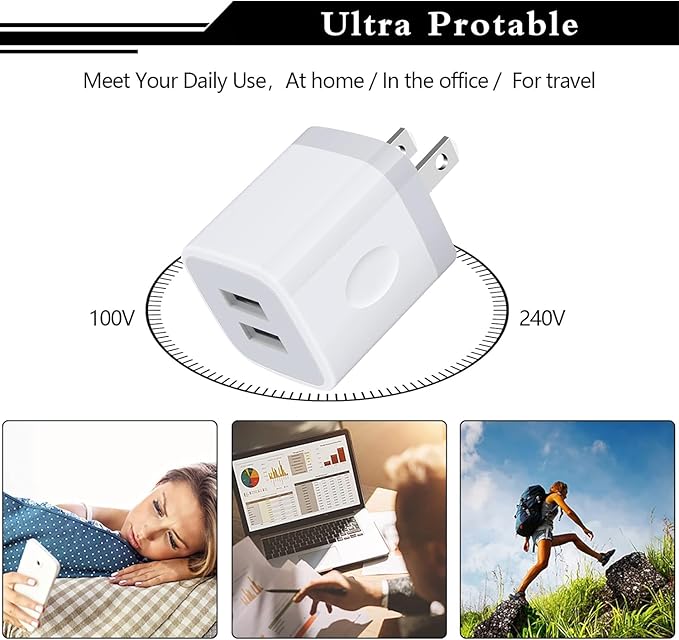 Wall Charger,USB Brick 3Pack 2.1A/5V Dual Port USB Plug Charger Cube Power Adapter Fast Charging Block for iPhone 17 16e 16 15 14 13 12 Pro Max 8 7 6 Plus 5S,iPad,Samsung Galaxy S8 S7 S6,Android Phone