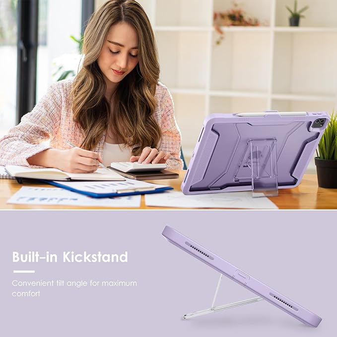 VIKESI Kickstand Protective Case for iPad Pro 12.9 6th / 5th / 4th / 3rd Generation (2022/2021/2020/2018 Released), Matte Frosted Scratch Resistant Back, TPU Shockproof Frame, Light Purple