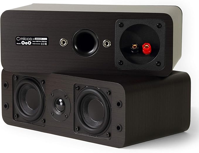 Micca OoO Passive Slim Bookshelf Speakers with 3-Inch Woofers and Silk Tweeter, Thin Design Under 4" Wide, for Desktop Stereo or Home Theater Surround Sound, Wall Mountable, Pair, Dark Walnut