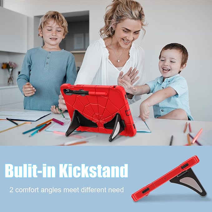 AKABEILA Compatible with Samsung Galaxy Tab S10 FE 2025/Tab S10 Lite 2025 Tablet Case，Lightweight Shockproof Rugged Protective Cover with Kickstand for Kids Children Boys Babies Red Black
