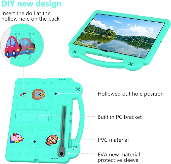 AKABEILA Compatible with Samsung Galaxy Tab S11 X730/X736 2025 11 inch Tablet Case, Kids Friendly Universal Lightweight Shockproof Protective Case with Shoulder Strap & Stand Handle Mint Green