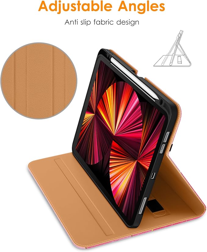DTTO Case for iPad Pro 11 Inch 4th / 3rd / 2nd / 1st Generation 2022/2021/2020/2018,Premium PU Leather Folio Stand Cover with Hand Strap, Auto Wake/Sleep,Multiple Viewing Angles, Polygons