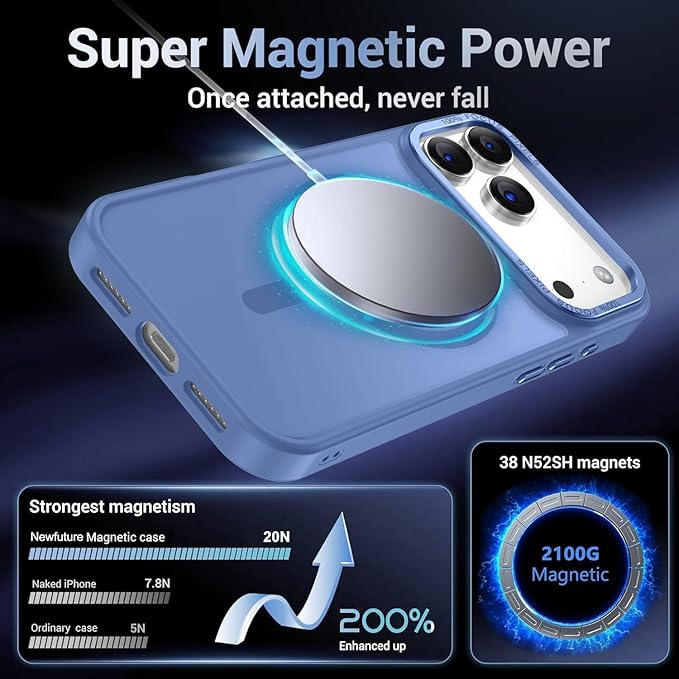 Newfuture Magnetic for iPhone 17 Pro Case [Compatible with Magsafe] [Military Grade Drop Protection] Translucent Matte Anti-Scratch Shockproof Protective Phone Cover 6.3 Inch, Light Blue