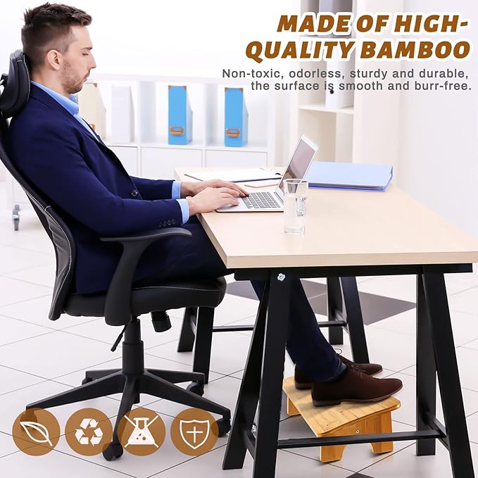 Yookeer Foot Rest Under Desk, Nursing Foot Stool Wood Desk Footrest Slanted Rest Nonslip Wooden Stool Chair Portable for Adults, Office Home Kitchen Bedroom Living Room Bathroom