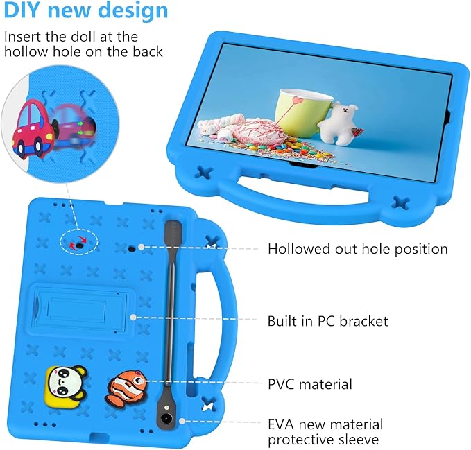 AKABEILA Compatible with Samsung Galaxy Tab S7 2020/S8 2022/Tab S9 2023 11 inch/Tab S9 FE 2023 11 inch Tablet Case, Kids Case with Shoulder Strap & Stand Handle & Pen Tray for Girl Kid Gift Sky Blue