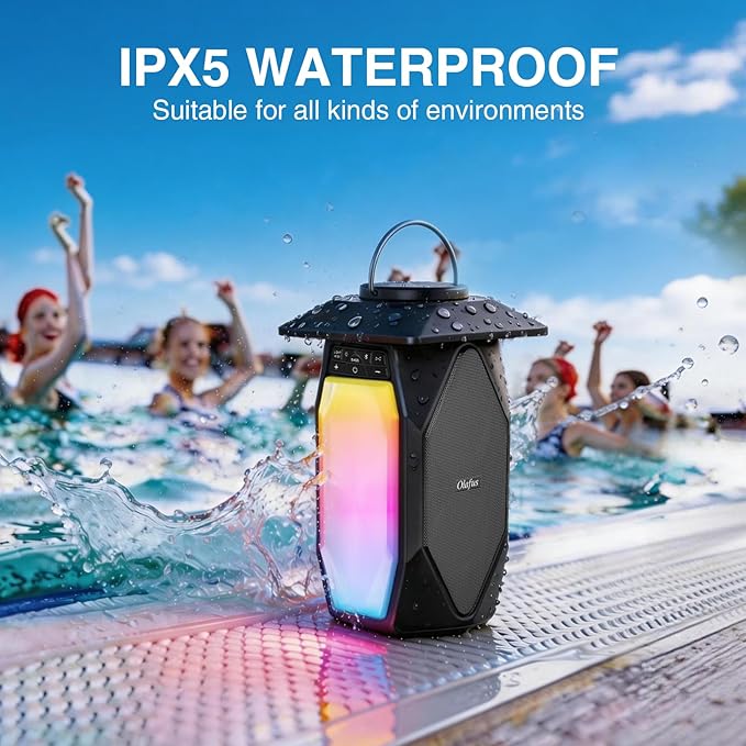 Olafus 2 Pack Outdoor RGB Bluetooth Speakers, 50W Wireless Outdoor Speakers with TWS Stereo Bass, IPX5 Waterproof Lantern Speakers for Pool Patio Garden Camping Party