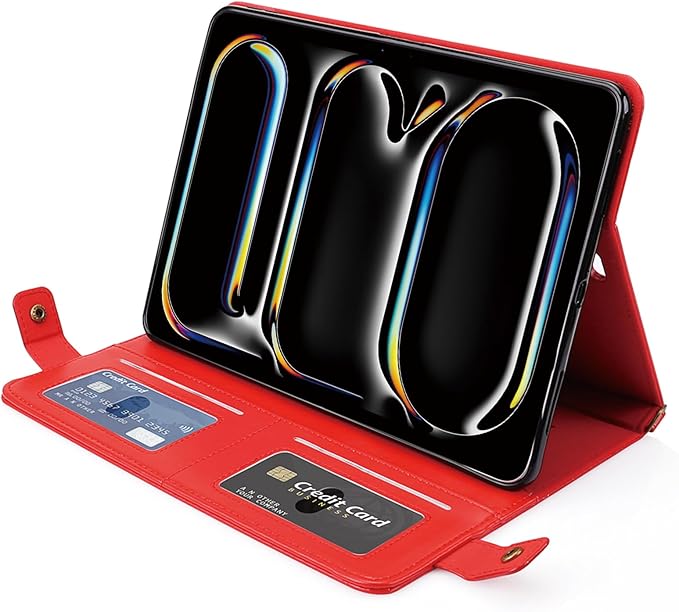 Handbag Case for iPad Pro 13-inch M5 2025/M4 2024, Techcircle Folio Stand PU Leather Crossbody Wallet Case with Pencil Holder, Hand Strap & Shoulder Strap, Red