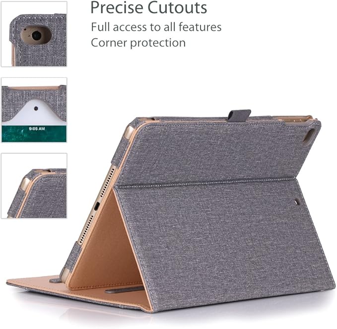 ProCase for iPad 9.7 Inch iPad 6th/5th Generation Case 2018 2017/iPad Air 2/Air 1 Case, Premium Leather Folio Corner Protection Multi-Angle Viewing Stand Cover with Front Pocket Pen Loop -Grey