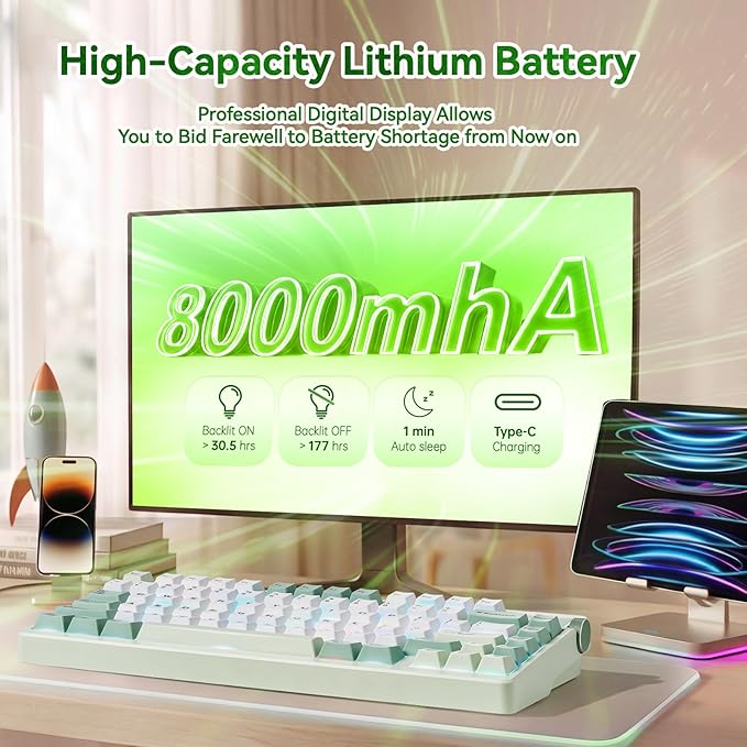 Aula Nova75 Mechanical Gaming Keyboard 8000mAh,Gasket Mounted with 75% Compact Layout,RGB Backlit,Custom Hot Swappable,Bluetooth Wireless /2.4GHz/USB-C Cream Keyboard Gaming for Win/Mac/iOS/Android