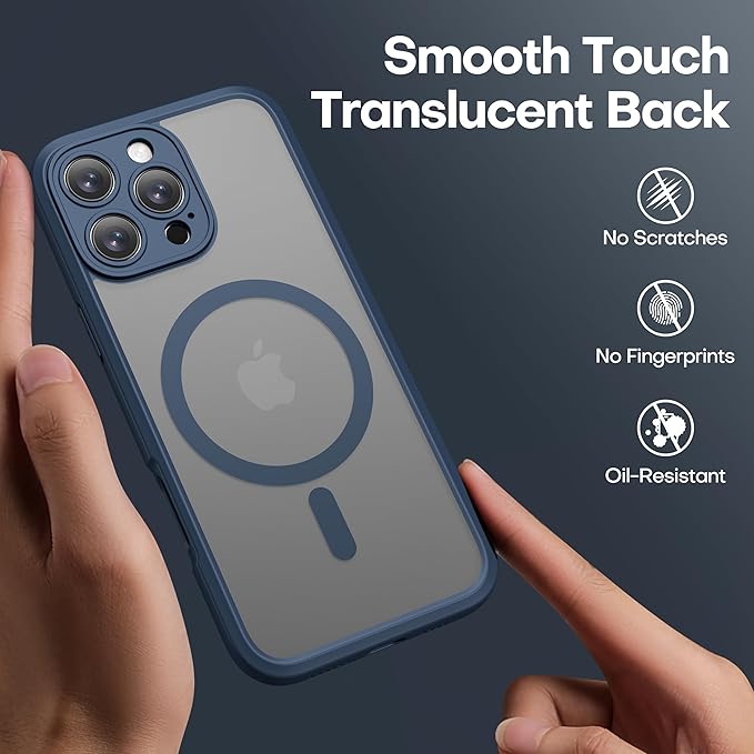 ImpactStrong Magnetic Guard for iPhone 16 Pro Case [Camera Protection] [Military Grade Drop Tested] [Compatible with MagSafe] Slim Translucent Matte Phone Case (6.3") - Navy Blue